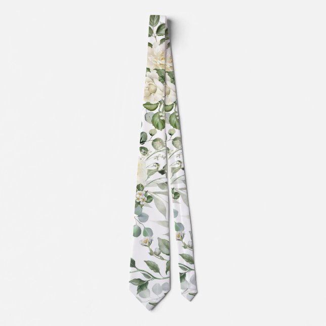 Gravata Casamento Elegante Floral Branco Vintage (Frente)