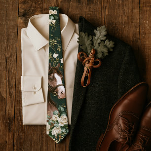 Gravata Casamento Equestre Rosa Branca & Verde Caçador de
