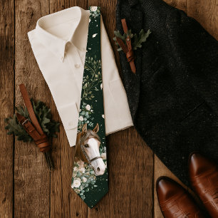 Gravata Casamento Equestre Rosa Branca & Verde Caçador de