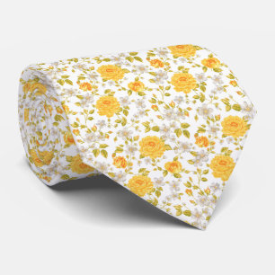 Gravata Casamento Floral Amarelo Vintage E Folhas Sem Cost