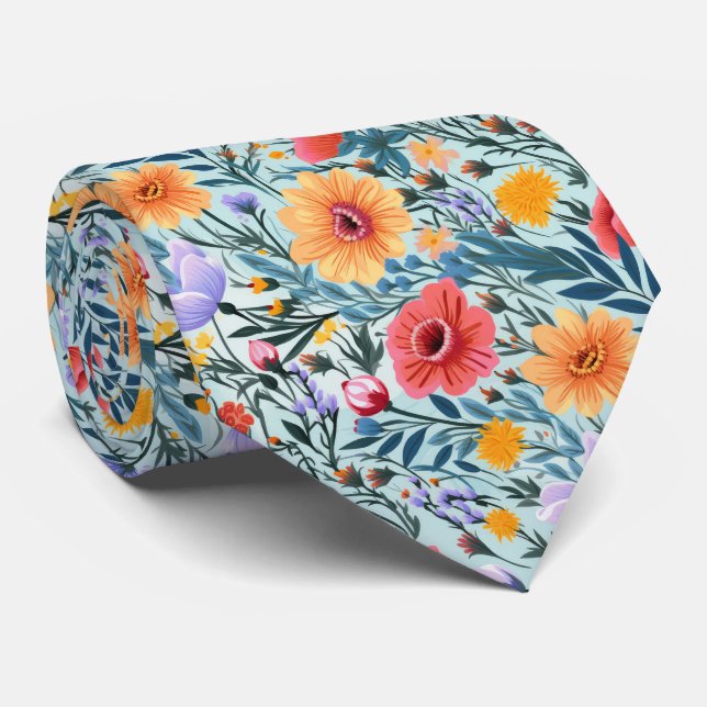 Gravata Casamento Floral Azul (Rolled)