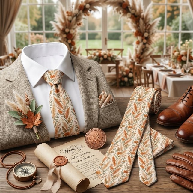 Gravata Casamento Floral Boho Outono com Grama Pampas Botâ (Criador carregado)