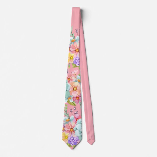 Gravata Casamento floral, cor-de-rosa, Neck Tie (Frente)