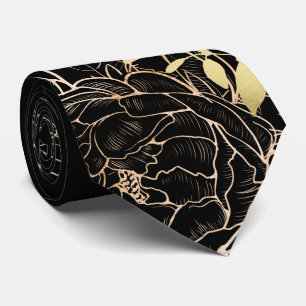 Gravata Casamento Floral da Linha Moderna de Peony Dourada