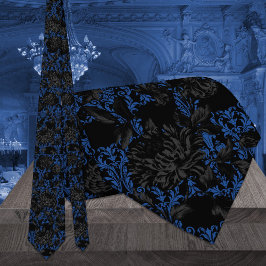 Gravata Casamento Floral Damasco Gótico Preto e Azul