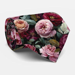 Gravata Casamento Floral de Berry & Blush Pink Peony