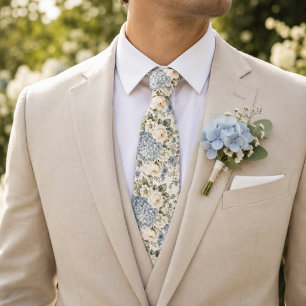 Gravata Casamento Floral de Hortênsia Azul Empoeirado