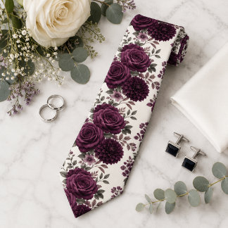 Gravata Casamento Floral de Luxo com Rosa Ameixa e Dália