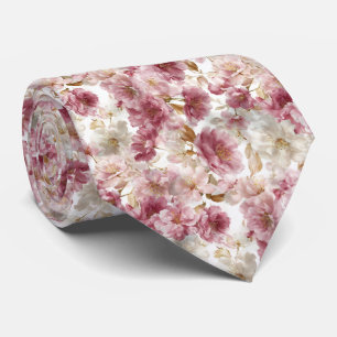 Gravata Casamento Floral de Peônias em Aquarela Rosa Suave