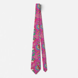 Gravata Casamento floral em padrão de arte popular rosa br