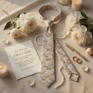 Gravata Casamento Floral Marfim Champanhe