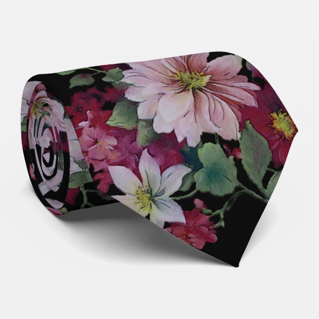 Gravata Casamento Floral Negro Blush Burgundy (Rolled)