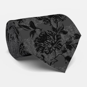 Gravata Casamento Floral Negro Preto com Carvões Góticos
