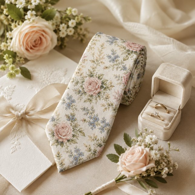 Gravata Casamento Floral Rosa e Azul Vintage (Criador carregado)