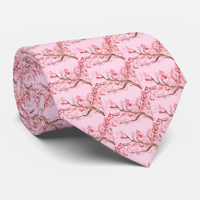 Gravata Casamento Floral Rosa-Rosa Sakura florescente (Rolled)