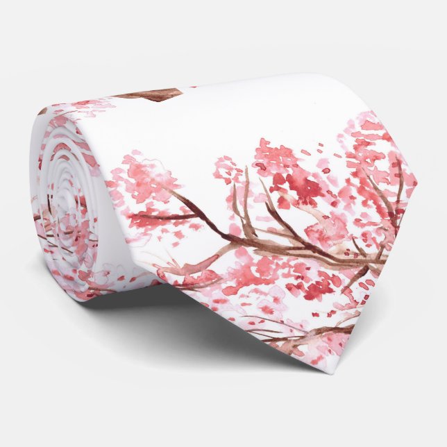 Gravata Casamento Floral Rosa-Rosa Sakura florescente (Rolled)