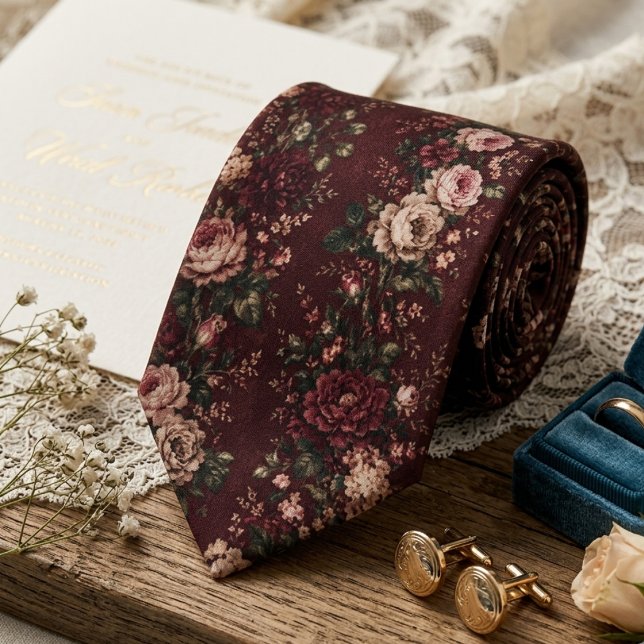 Gravata Casamento Floral Vintage Borgonha (Criador carregado)