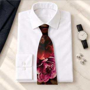 Gravata Casamento Formal Floral Elegante Vermelho Preto Te