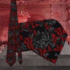Gravata Casamento Gótico com Damasco Vermelho e Preto