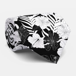Gravata Casamento havaiano negro branco-negro das flores d