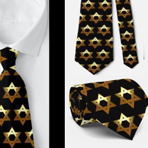 Gravata Casamento Judaico Preto e Dourado Formal Estrela d