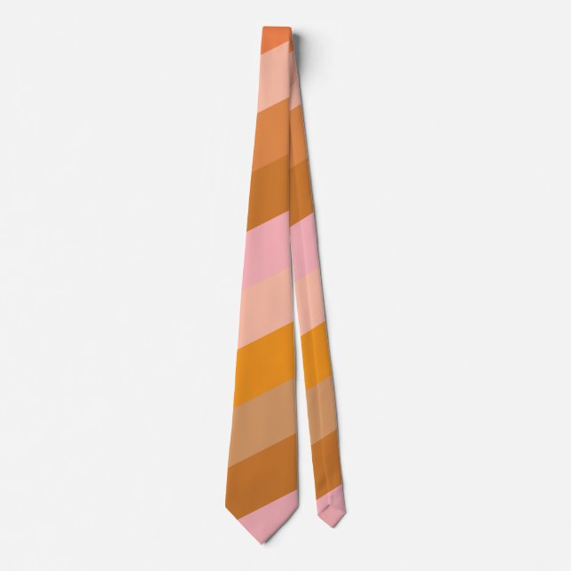 Gravata Casamento Listras Laranja Rosa Geométrico Retrô (Frente)