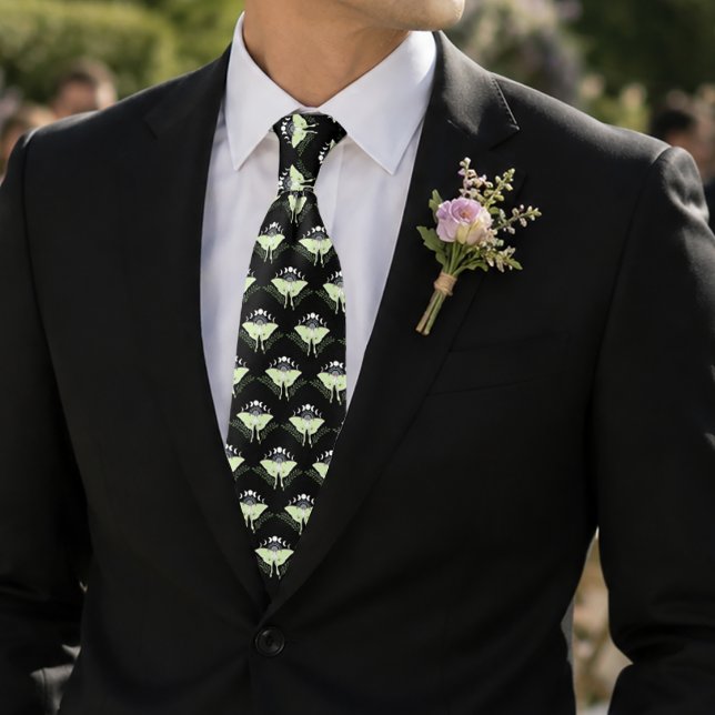 Gravata Casamento Místico Preto Boho Luna Moth Fases da Lu (Criador carregado)