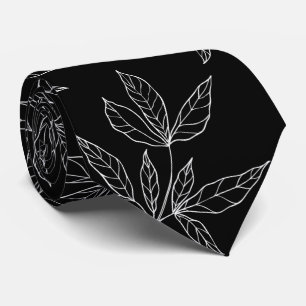 Gravata Casamento Moderno com Folha de Peônia Preto e Bran