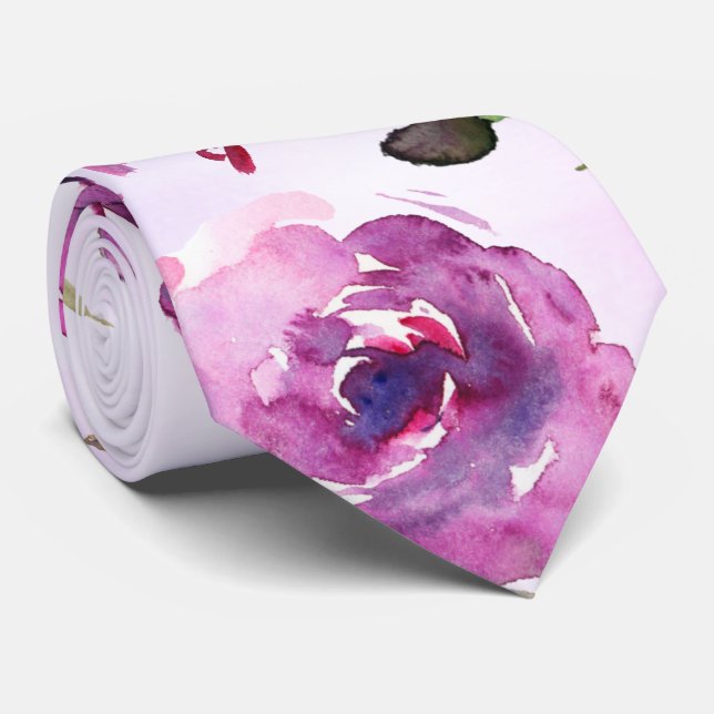 Gravata Casamento no Jardim de Peônia Violeta Rosa e Orquí (Rolled)