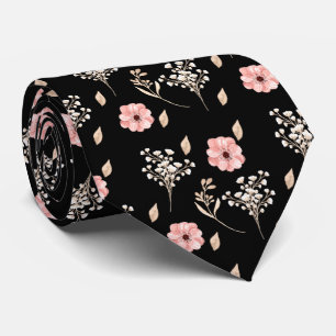 Gravata Casamento Preto Floral Cor-de-Água Rosa-Cor-de-Gr