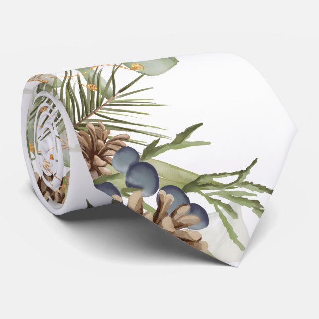 Gravata Casamento Rustic Woodland Greenery & Pinecones (Rolled)