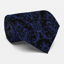 Gravata Casamento tema damasco Preto de Contorno Azul