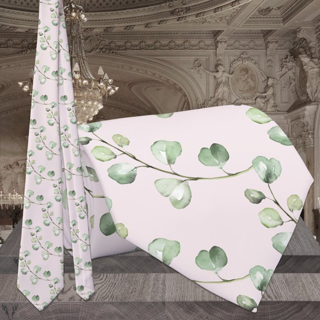 Gravata Casamento Verde Eucalipto Rosa Desmaiado (Criador carregado)