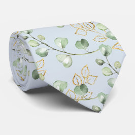 Gravata Casamento Verde Salvia e Eucalipto Dourado Azul Cl