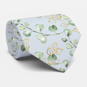 Gravata Casamento Verde Salvia e Eucalipto Dourado Azul Cl