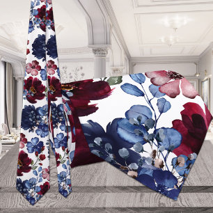 Gravata Casamento Vermelho Branco e Azul Poppy & Peony