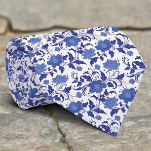Gravata Casamento Vintage em Toile Floral Azul