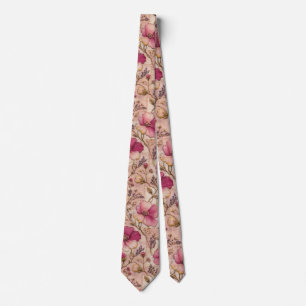 Gravata Casinha Rosa Floral Vintage Botânica