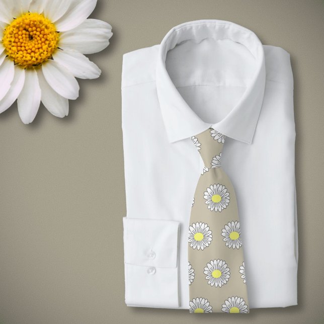 Gravata Castanho-da-margarida-margarida-margarida (Daisy Flower Light Brown Neck Tie)