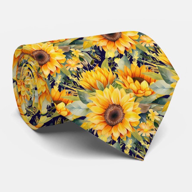 Gravata Casual para Escritório | Van Gogh Girassói (Rolled)
