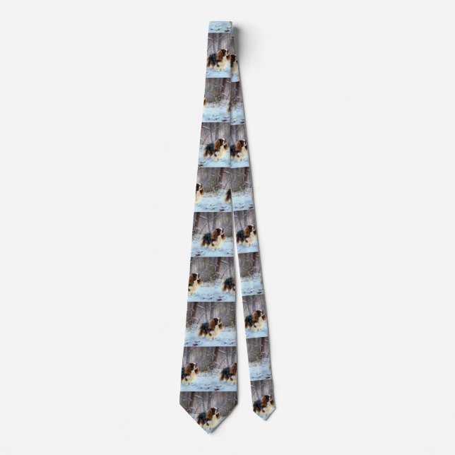 Gravata Cavalier King Charles Spaniel Deixe Nevar Natal  (Frente)