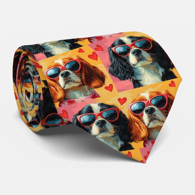 Gravata Cavalier King Charles Spaniel Dia dos Namorados (Rolled)