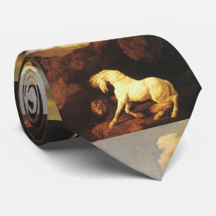 Gravata Cavalo Branco Assustado por Um Leão