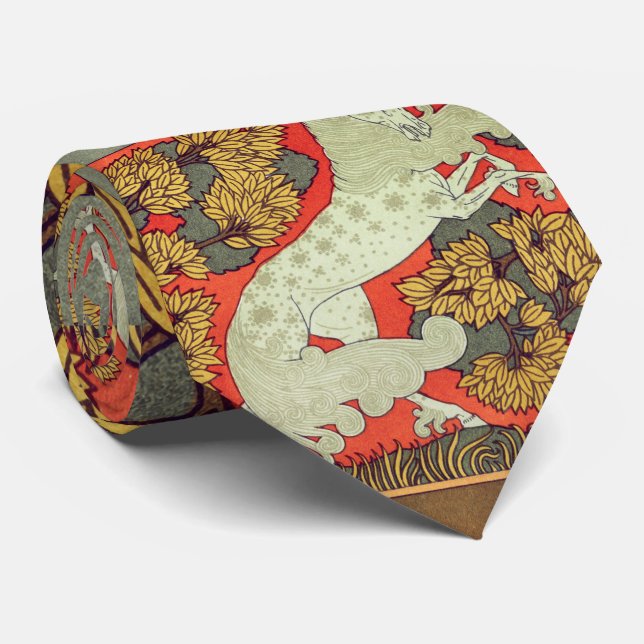 Gravata CAVALO BRANCO RAMPANTE, ÁRVORES NA WOODLAND Art No (Rolled)