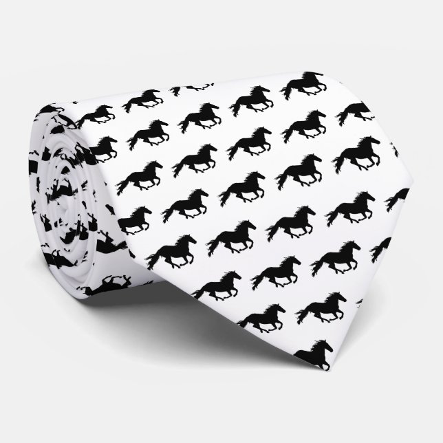 Gravata Cavalo Galopante Negro | Branco (Rolled)