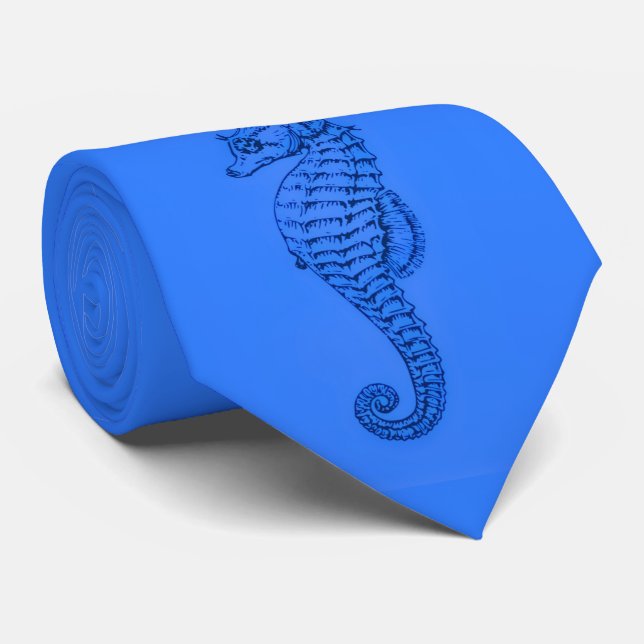 Gravata cavalo marinho gráfico em azul (Rolled)