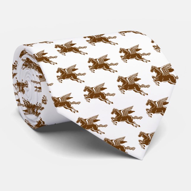 Gravata Cavalo Voador - Castanho-Noz e Branco em Branco (Rolled)