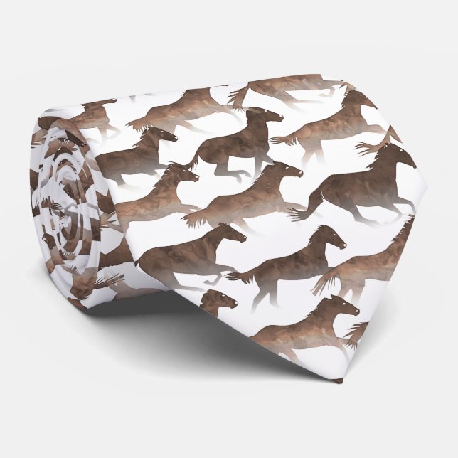 Gravata Cavalos Castanhos de Aquarela (Rolled)