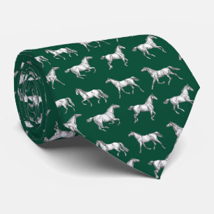 Gravata Cavalos de Galopagem Verde Escuro Elegante Vintage