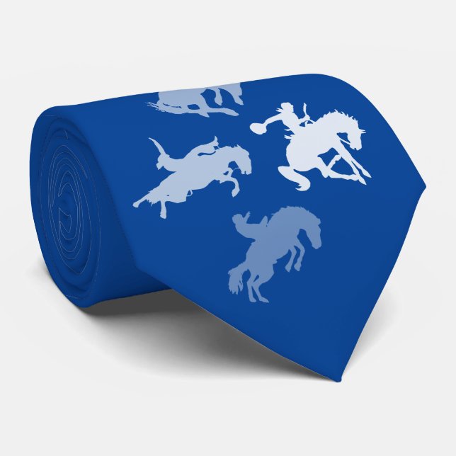 Gravata Cavalos de Rodeo | Azul Profundo (Rolled)